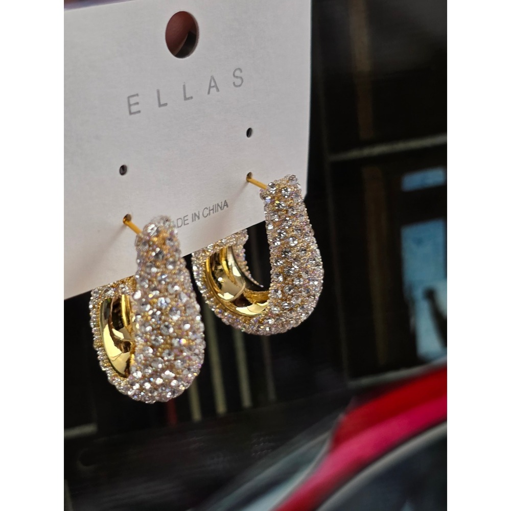 Ellas Chunky Hoop Earrings Gold New AB Crystal Rhinestone Statement - Picture 3 of 6